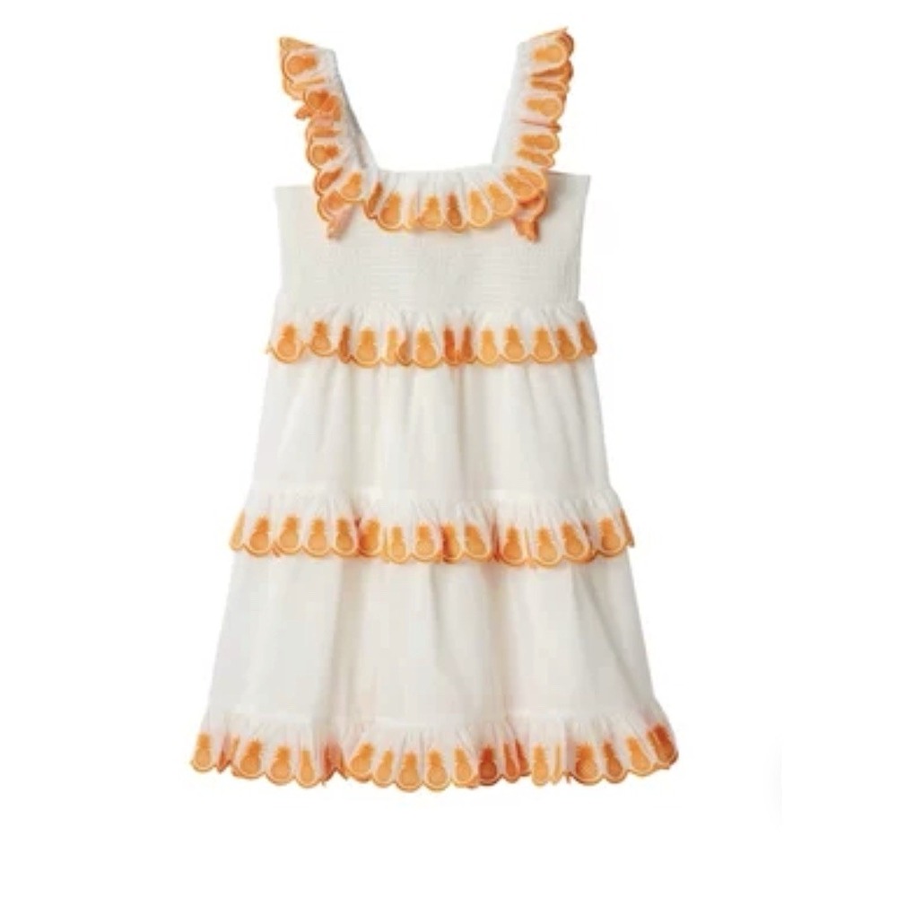 NEW! Zimmermann Tropicana Scallop Embroidered Pineapple Tiered Dress Orange 2T